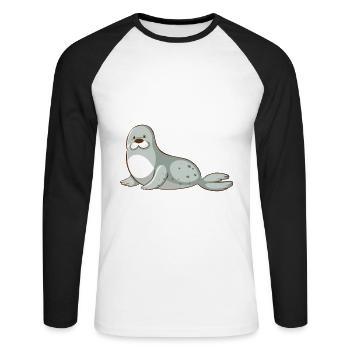 Robbe - Ich mag halt einfach Robben Ok? - Unisex Baseballshirt langarm - Weiß/Schwarz - Vorne - Nik (191cm)