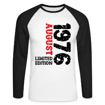 1976 August Limited Edition 47. Geburtstag Outfit - Unisex Baseballshirt langarm - Weiß/Schwarz - Vorne - Nik (191cm)