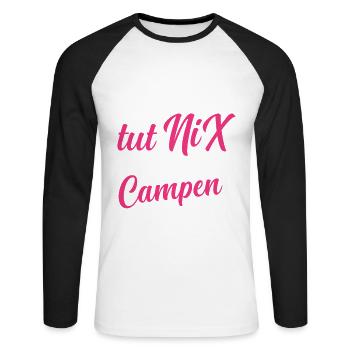 Die Will Nur Campen - Camper & Camping Wohnmobil - Unisex Baseballshirt langarm - Weiß/Schwarz - Vorne - Nik (191cm)