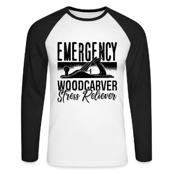 Emergency Woodcarver Stress Woodsman Wood Carver - Unisex Long Sleeve Baseball T-Shirt - white/black - Front - Nik (191cm)