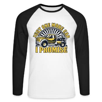 Just One More Car I Promise Abschleppfahrzeug - Unisex Baseballshirt langarm - Weiß/Schwarz - Vorne - Nik (191cm)