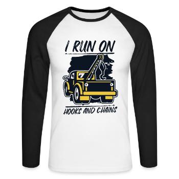I Run On Hooks And Chains Tow Driver - Unisex Long Sleeve Baseball T-Shirt - white/black - Front - Nik (191cm)