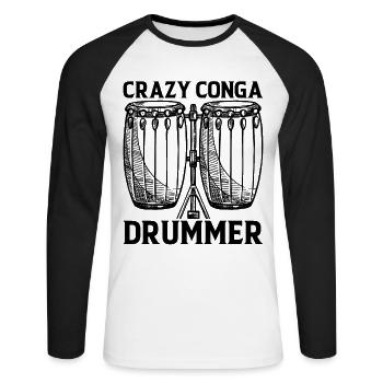 Conga Player Conga Drums - Crazy Conga Drummer - Unisex Long Sleeve Baseball T-Shirt - white/black - Front - Nik (191cm)