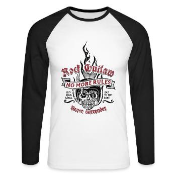 Rock Outlaw - No More Rules - Never surrender - Unisex Baseballshirt langarm - Weiß/Schwarz - Vorne - Nik (191cm)