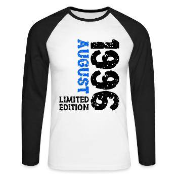 1996 August Limited Edition 27. Geburtstag Outfit - Unisex Baseballshirt langarm - Weiß/Schwarz - Vorne - Nik (191cm)