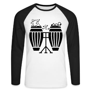 Funny Conga Player Stick Figure Conga Drummer - Unisex Baseballshirt langarm - Weiß/Schwarz - Vorne - Nik (191cm)