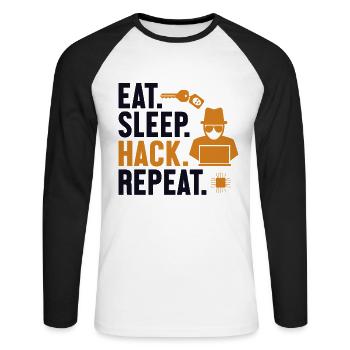 Manger Sleep Hack Répéter l’hameçonnage d’ingénierie sociale - T-shirt baseball manches longues Homme - blanc/noir - Devant - Nik (191cm)