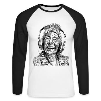 Hippie Harmony: Timeless Music T-Shirt Adventure - T-shirt baseball manches longues Homme - blanc/noir - Devant - Nik (191cm)