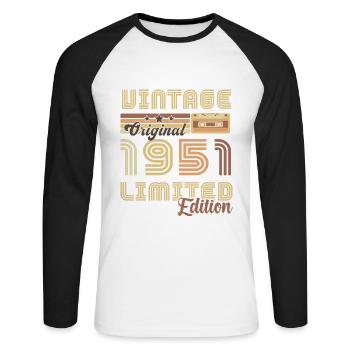Original 1951 Vintage Retro Jubiläum - Unisex Baseballshirt langarm - Weiß/Schwarz - Vorne - Nik (191cm)