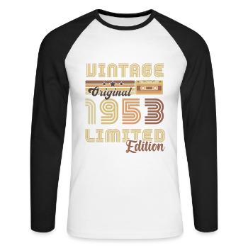 1953 Vintage Original 1953 Birthday Gift - Unisex Long Sleeve Baseball T-Shirt - white/black - Front - Nik (191cm)