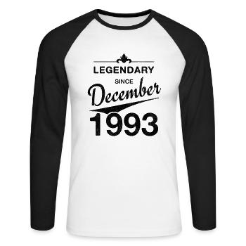 30th Birthday Legendary December 1993 Volume 93 - Unisex Long Sleeve Baseball T-Shirt - white/black - Front - Nik (191cm)
