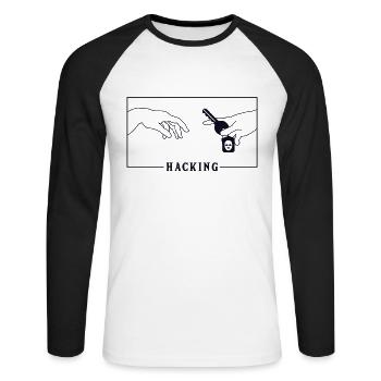 Michelangelo Creation of Adam Hacking Sniffer - Unisex Baseballshirt langarm - Weiß/Schwarz - Vorne - Nik (191cm)