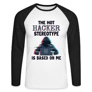 Le stéréotype du pirate informatique est basé sur le renifleur de phishing Me - T-shirt baseball manches longues Homme - blanc/noir - Devant - Nik (191cm)