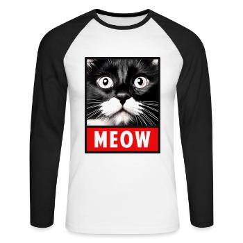 MEOW Meow Mignon Visage de chat - T-shirt baseball manches longues Homme - blanc/noir - Devant - Nik (191cm)