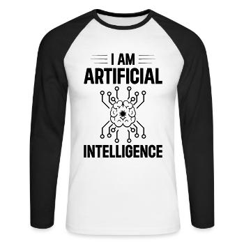 I Am Artificial Intelligence - Ai Artificial Intel - Unisex Baseballshirt langarm - Weiß/Schwarz - Vorne - Nik (191cm)
