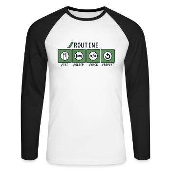 Routine Eat Sleep Hack Répéter Sniffer Phishing - T-shirt baseball manches longues Homme - blanc/noir - Devant - Nik (191cm)