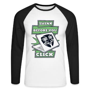 Think Before You Click Social Engineering - Unisex Long Sleeve Baseball T-Shirt - white/black - Front - Nik (191cm)