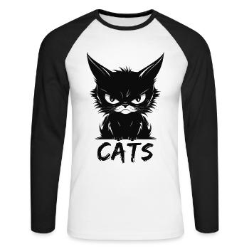 Chats mignon visage de chat agacé - T-shirt baseball manches longues Homme - blanc/noir - Devant - Nik (191cm)
