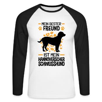 Hannoverscher Schweißhund ist mein Freund - Unisex Baseballshirt langarm - Weiß/Schwarz - Vorne - Nik (191cm)