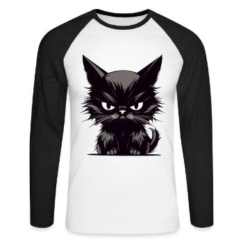 Chats agacés Chat Evil House Tiger - T-shirt baseball manches longues Homme - blanc/noir - Devant - Nik (191cm)