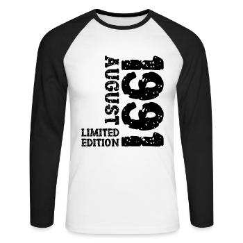 1991 August Limited Edition 32nd Birthday Outfit - Unisex Long Sleeve Baseball T-Shirt - white/black - Front - Nik (191cm)