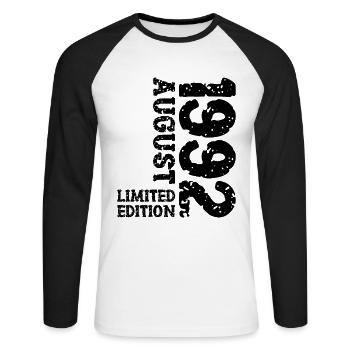 1992 Août Édition Limitée 31e Tenue d’anniversaire - T-shirt baseball manches longues Homme - blanc/noir - Devant - Nik (191cm)