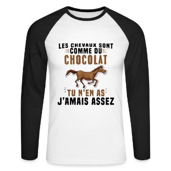 Les chevaux sont comme du chocolat - T-shirt baseball manches longues Homme - blanc/noir - Devant - Nik (191cm)