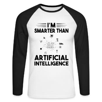 Je suis plus intelligent que l’intelligence artificielle - T-shirt baseball manches longues Homme - blanc/noir - Devant - Nik (191cm)