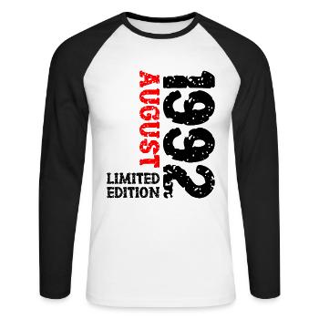 1992 August Limited Edition 31. Geburtstag Outfit - Unisex Baseballshirt langarm - Weiß/Schwarz - Vorne - Nik (191cm)