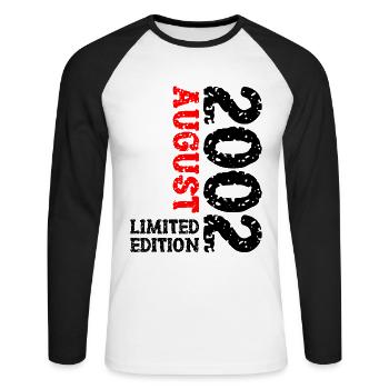 2002 August Limited Edition 21. Geburtstag Outfit - Unisex Baseballshirt langarm - Weiß/Schwarz - Vorne - Nik (191cm)