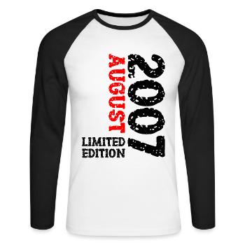 2007 August Limited Edition 16. Geburtstag Outfit - Unisex Baseballshirt langarm - Weiß/Schwarz - Vorne - Nik (191cm)