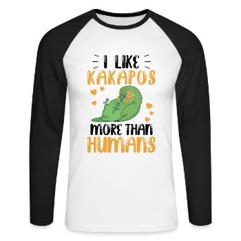Kakapo more like flightless parrot Kakapo - Unisex Long Sleeve Baseball T-Shirt - white/black - Front - Nik (191cm)