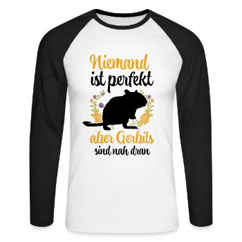 Rennmaus ist nicht perfekt Rennratte Gerbil - Unisex Baseballshirt langarm - Weiß/Schwarz - Vorne - Nik (191cm)