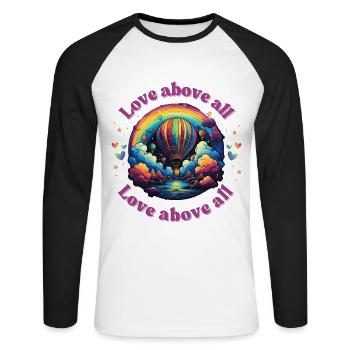 L’amour avant tout la fierté Montgolfière Cœurs - T-shirt baseball manches longues Homme - blanc/noir - Devant - Nik (191cm)