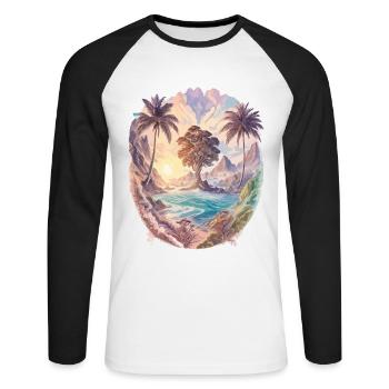 Nature Paysage Aquarelle Palmiers Exotiques - T-shirt baseball manches longues Homme - blanc/noir - Devant - Nik (191cm)