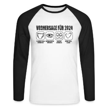 Vorhersage 2024 Werdende Eltern Babybauch - Unisex Baseballshirt langarm - Weiß/Schwarz - Vorne - Nik (191cm)