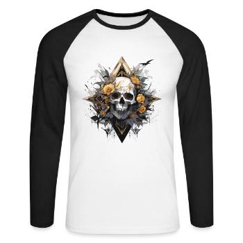 Totenkopf Skull Skulls Totenschädel Skelett - Unisex Baseballshirt langarm - Weiß/Schwarz - Vorne - Nik (191cm)