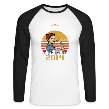 Juli 2014 - Geburtstag im Juli 2014 Geschenk - Unisex Baseballshirt langarm - Weiß/Schwarz - Vorne - Nik (191cm)
