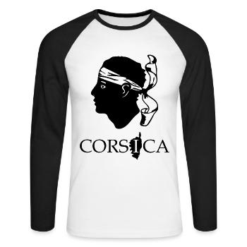 J’aime l’île de Corse France Frankreich Korsika - T-shirt baseball manches longues Homme - blanc/noir - Devant - Nik (191cm)