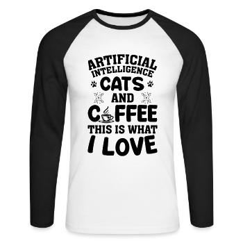 Artificial Intelligence Cats And Coffee This Is Wh - Unisex Baseballshirt langarm - Weiß/Schwarz - Vorne - Nik (191cm)