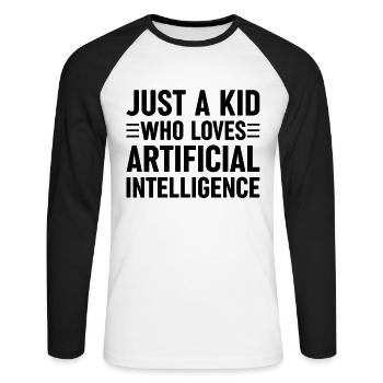 Juste un enfant qui aime l’intelligence artificielle - T-shirt baseball manches longues Homme - blanc/noir - Devant - Nik (191cm)