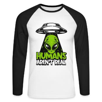 Les humains ne sont pas de vrais extraterrestres de conspiration d’OVNI - T-shirt baseball manches longues Homme - blanc/noir - Devant - Nik (191cm)