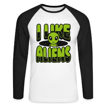 I Like Aliens Ufo Conspiracy Außerirdischer Alien - Unisex Long Sleeve Baseball T-Shirt - white/black - Front - Nik (191cm)