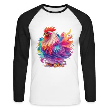 Poulet coloré Poulet Amateur Poulet Design - T-shirt baseball manches longues Homme - blanc/noir - Devant - Nik (191cm)