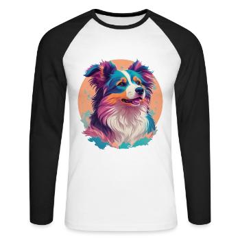 Berger Australien Chien Chien Amoureux Chiens - T-shirt baseball manches longues Homme - blanc/noir - Devant - Nik (191cm)