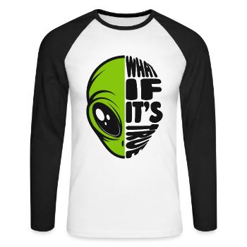 What If It's True Conspiracy Alien UFO - Unisex Long Sleeve Baseball T-Shirt - white/black - Front - Nik (191cm)