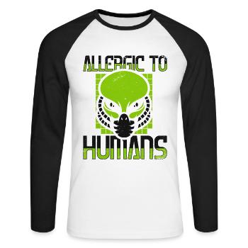Allergique aux humains Ufo Conspiration Extraterrestre - T-shirt baseball manches longues Homme - blanc/noir - Devant - Nik (191cm)