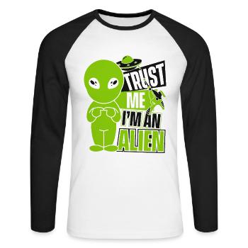 Trust Me I'm An Alien Ufo Conspiracy - Unisex Long Sleeve Baseball T-Shirt - white/black - Front - Nik (191cm)