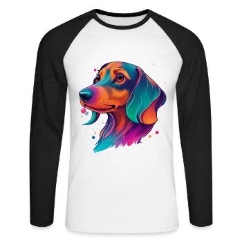 Teckel, chien, fidèle compagnon et amour pour animaux de compagnie - T-shirt baseball manches longues Homme - blanc/noir - Devant - Nik (191cm)