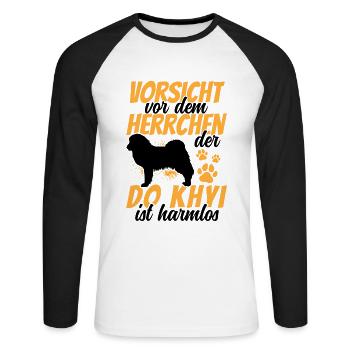 Vorsicht vor dem Do Khyi Tibetmastiff Tibetdogge - Unisex Baseballshirt langarm - Weiß/Schwarz - Vorne - Nik (191cm)